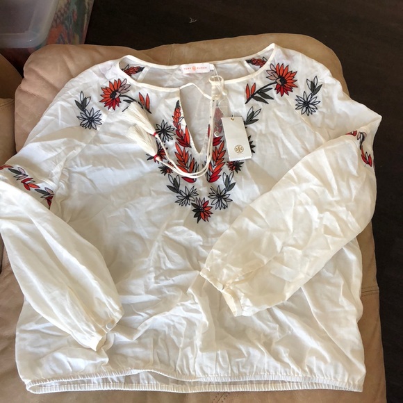 NWT Tory Burch embroidered peasant top, 8 - Picture 2 of 2